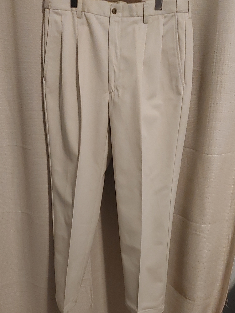 (3/$20) Haggar Men's Pleated Chinos in Light Cream, 36 x 30